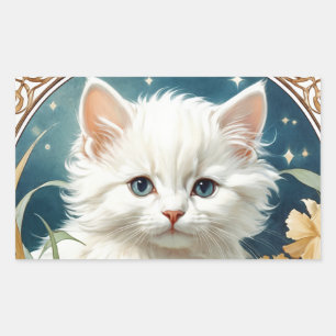 Pegatina Rectangular Alphonse Mucha Art Nouveau Kitten