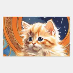 Pegatina Rectangular Alphonse Mucha Art Nouveau Naranja Cat