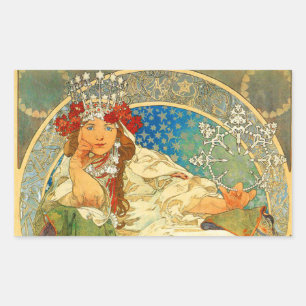 Pegatina Rectangular Alphonse Mucha Art Nouveau Princess Hyacinth