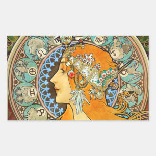 Pegatina Rectangular Alphonse Mucha Art Nouveau Zodiac