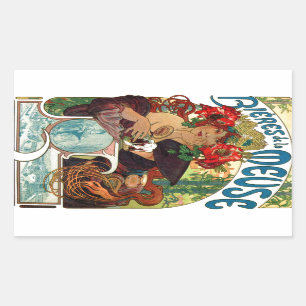 Pegatina Rectangular Alphonse Mucha Bieres De La Meuse
