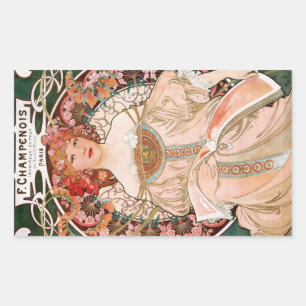 Pegatina Rectangular Alphonse Mucha F. Champenois