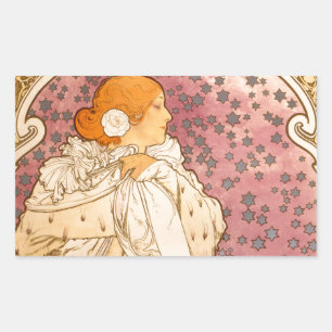 Pegatina Rectangular Alphonse Mucha La Dame Aux Camelias: Art Nouveau