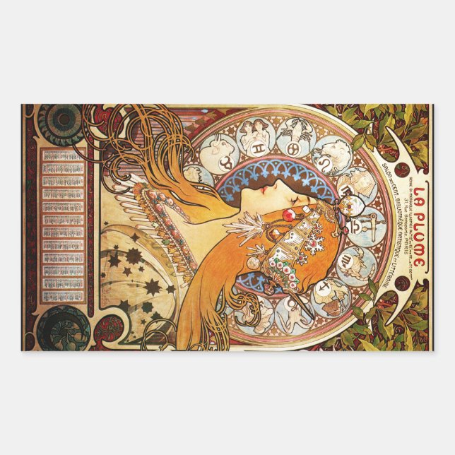 Pegatina Rectangular Alphonse Mucha Zodiac (Anverso)