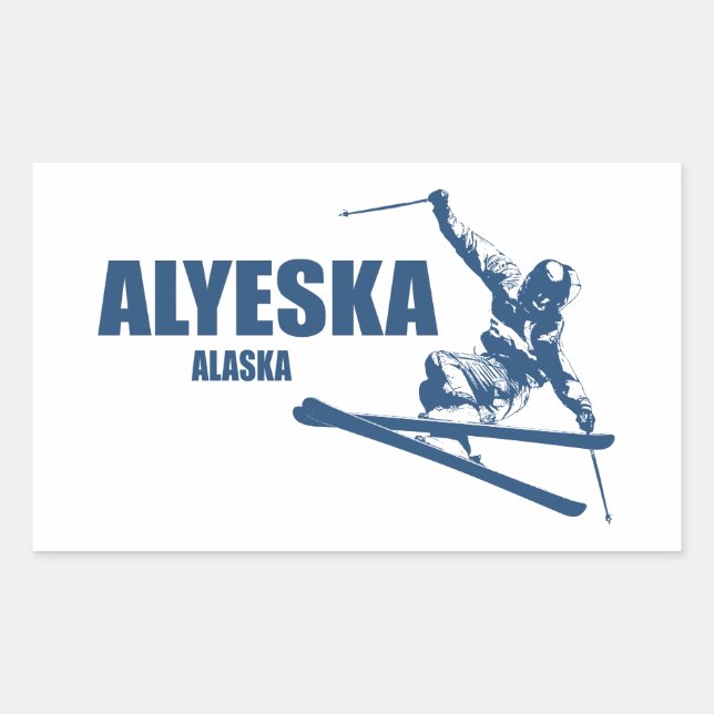 Pegatina Rectangular Alyeska Alaska Skier (Anverso)