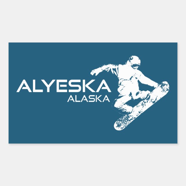 Pegatina Rectangular Alyeska Alaska Snowboarder (Anverso)