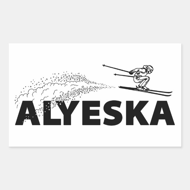 Pegatina Rectangular Alyeska Salta Esquí de Alaska (Anverso)