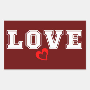 Pegatina Rectangular Ama la tipografía blanca y el corazón rojo simple