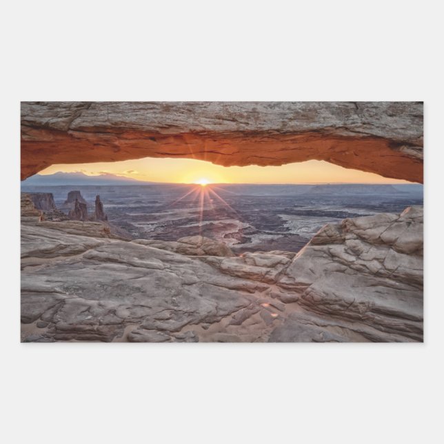 Pegatina Rectangular Amanecer en Mesa Arch, Parque Nacional Canyonlands (Anverso)