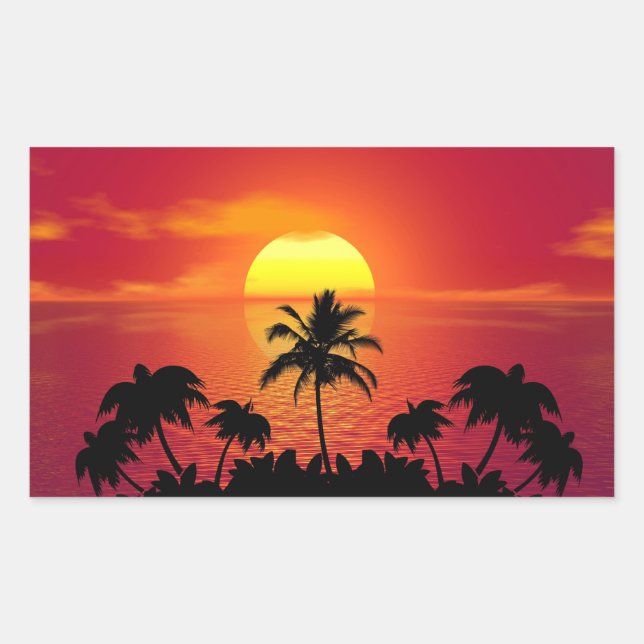 Pegatina Rectangular Amanecer tropical (Anverso)