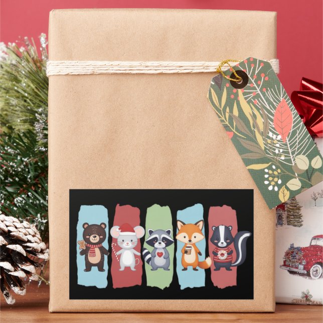 Pegatina Rectangular Amante de los Animales Navidad Mapache Zarigüeya I (Vacaciones)