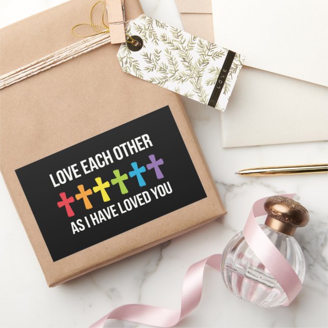 Pegatina Rectangular Amar a los demás Orgullo Gay LGBTQ Arcoiris Cristi (Regalar)