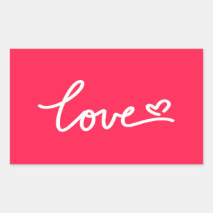 Pegatina Rectangular Amar el texto blanco en rosa
