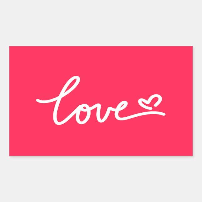 Pegatina Rectangular Amar el texto blanco en rosa (Anverso)