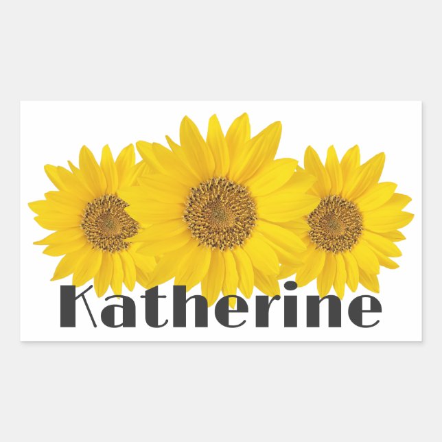 Pegatina Rectangular Amarillo girasol Nombre personalizado Blanco (Anverso)
