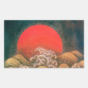 Pegatina Rectangular AMATERASU , SUN GODDESS , rojo marrón negro