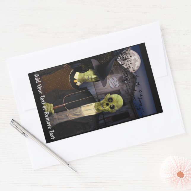 Pegatina Rectangular American Gothic Halloween Haunted House (Sobre)