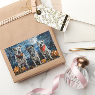 Pegatina Rectangular American Staffordshire Halloween Spooky