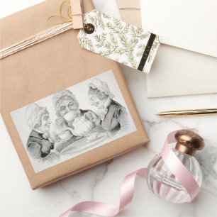 Pegatina Rectangular Amigas de la fiesta del té vintage, una taza que a