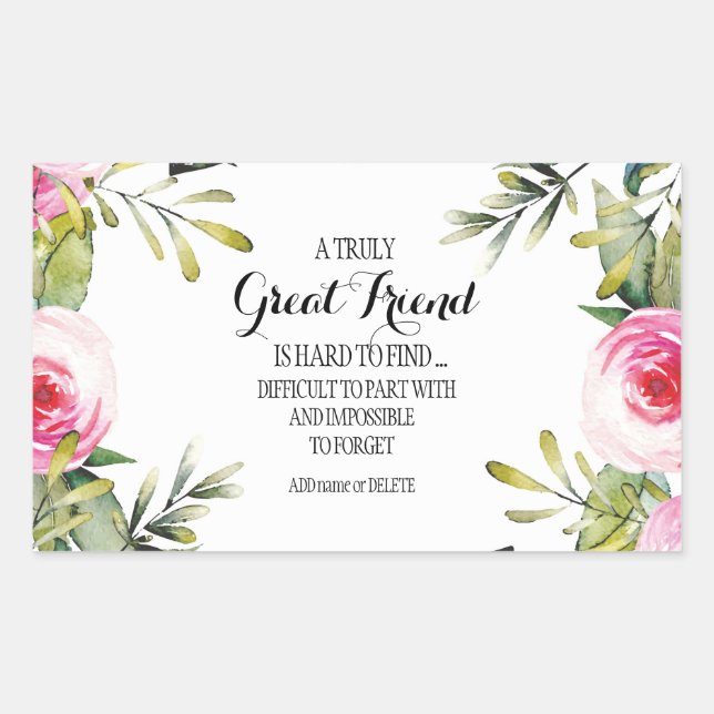 Pegatina Rectangular Amigo Bestie Gracias Apreciación de Script bff (Anverso)