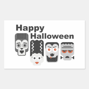 Pegatina Rectangular Amigos Frankenstein y espeluznantes - negros, blan