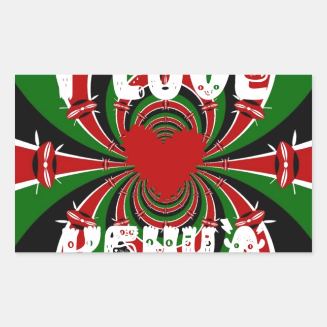Pegatina Rectangular Amo a Kenia: Arte de Bandera Dinámica (Anverso)