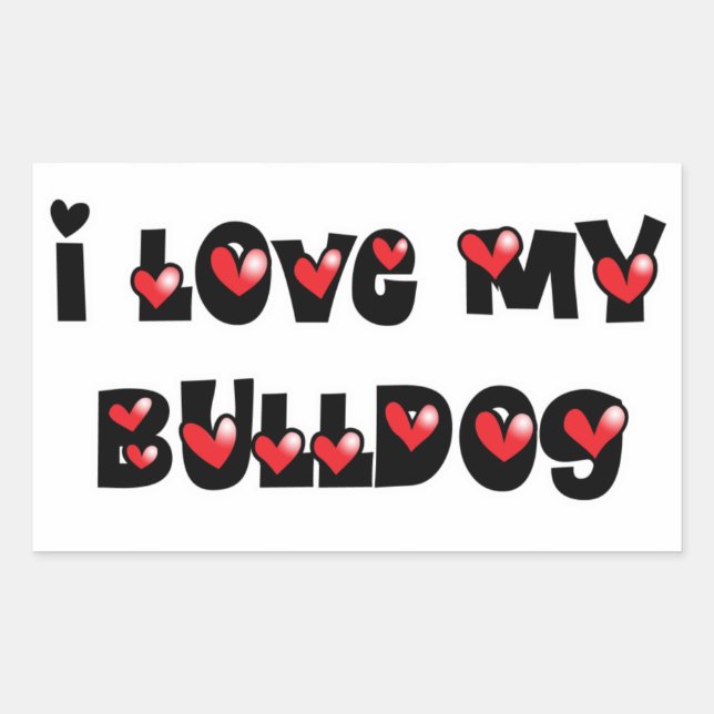 Pegatina Rectangular Amo a mi Bulldog (Anverso)