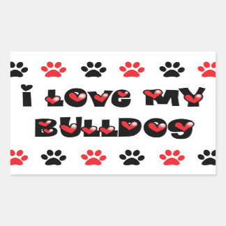 Pegatina Rectangular Amo a mi Bulldog