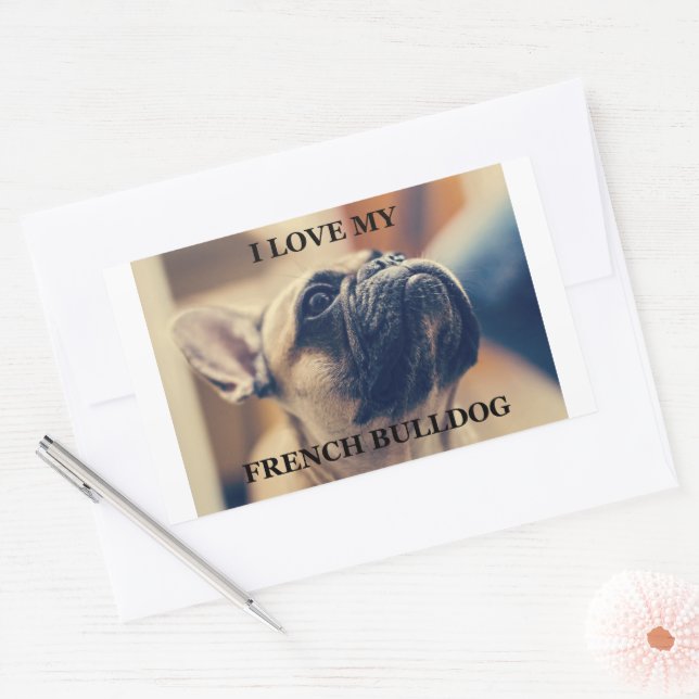 Pegatina Rectangular Amo a mi Bulldog Francés (Sobre)