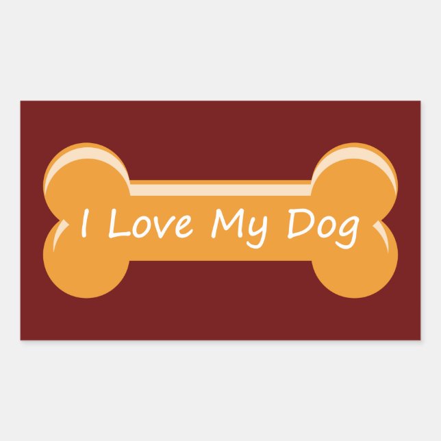 Pegatina Rectangular Amo A Mi Perro | Hueso de perro (Anverso)