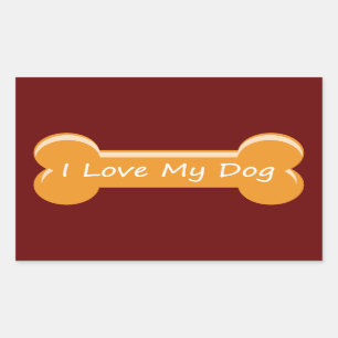 Pegatina Rectangular Amo A Mi Perro   Hueso de perro