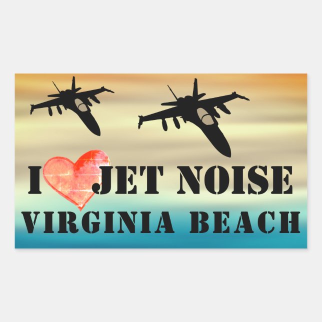 Pegatina Rectangular Amo al Poster Jet Noise Virginia Beach (Anverso)