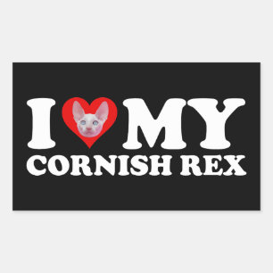Pegatina Rectangular Amo (Corazón) a mi Cornish Rex