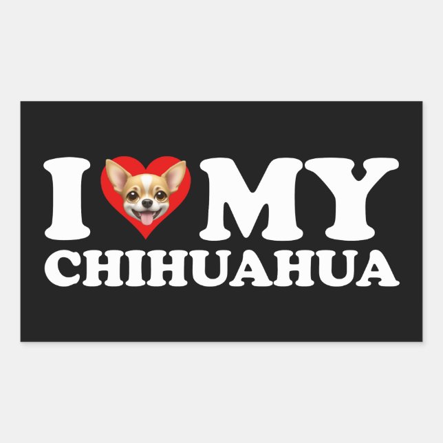 Pegatina Rectangular Amo (el corazón) mi Chihuahua (Anverso)