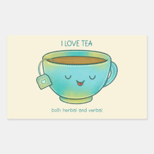Pegatina Rectangular Amo el té tanto herbal como verbal Amante del té d