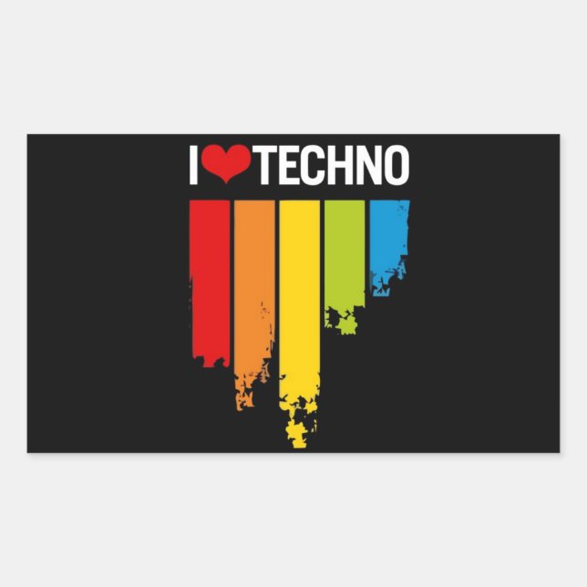 Pegatina Rectangular Amo la música Techno (Anverso)