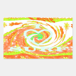 Pegatina Rectangular Amo la Surf: Hermosa floral con arte de texto en G