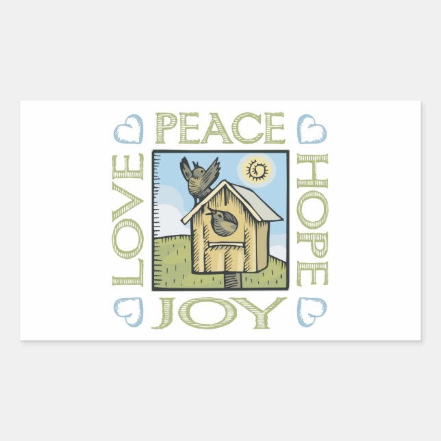 Pegatina Rectangular Amor, paz, esperanza, alegría (Anverso)