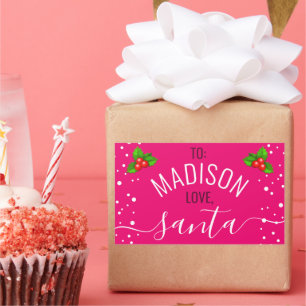 Pegatina Rectangular "Amor, Santa", nombre personalizado de rosa y niña