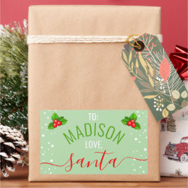 Pegatina Rectangular "Amor, Santa" Nombre Personalizado Verde Menta Fi