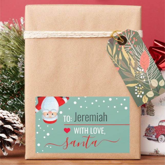 Pegatina Rectangular "Amor, Santa" Sage Green Personalizado Holiday Gif (Vacaciones)