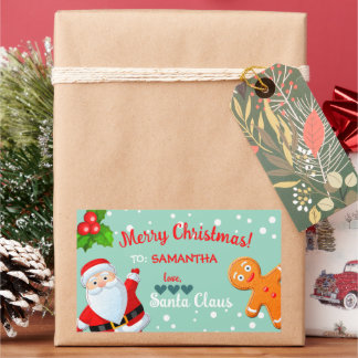 Pegatina Rectangular Amor, Santa y Pan de Jengibre Navideño Personaliza