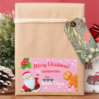 Pegatina Rectangular Amor, Santa y Pan de Jengibre Rosa Personalizado N