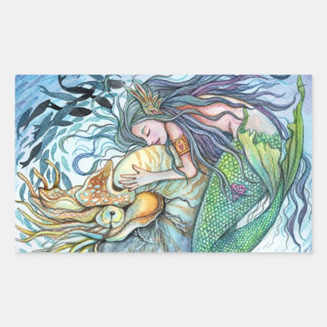 Pegatina Rectangular Amor submarino (Anverso)