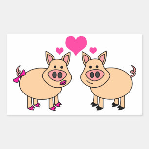Pegatina Rectangular Amor verdadero - Personalizado de cerdo lindo