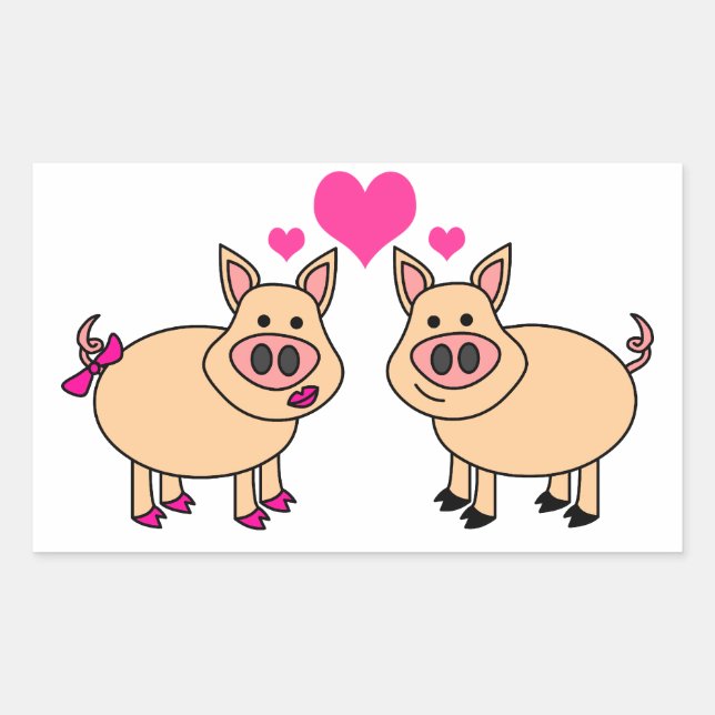 Pegatina Rectangular Amor verdadero - Personalizado de cerdo lindo (Anverso)