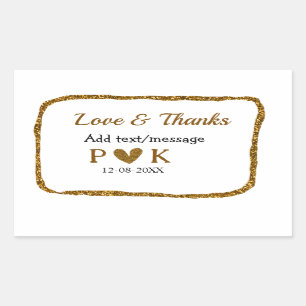 Pegatina Rectangular Amor y gracias añaden nombre de pareja boda dorado