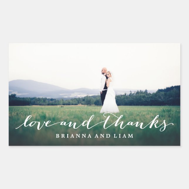 Pegatina Rectangular Amor y gracias simple guión de foto de sangre comp (Anverso)