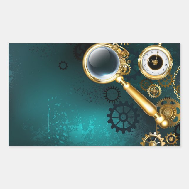 Pegatina Rectangular Ampliador en estilo Steampunk (Anverso)