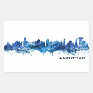 Pegatina Rectangular Amritsar Punjab Skyline Blue
